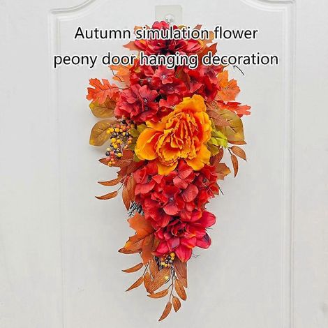 Couronne de fleurs artificielles suspendues, fausse plante suspendue, décoration de porte pour Thanksgiving (1/4)