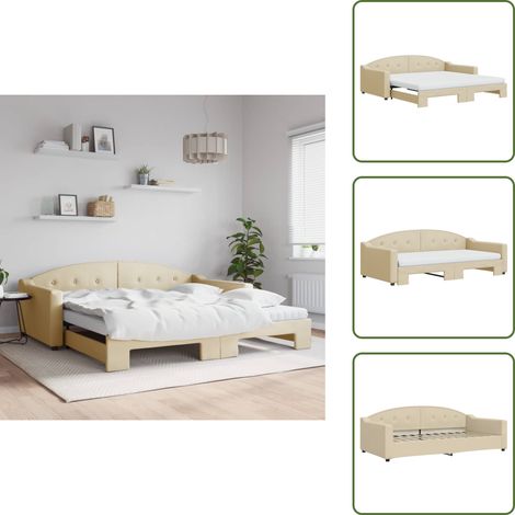 Lit de jour avec gigogne et matelas crème 100x200 cm tissu - Canapé Lit - Lit Gigogne - Lit Convertible - Meuble Multifonction - Literie
