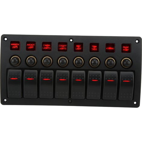 Panneau Interrupteurs 8 Positions IP65 Étanche Éclairage Rouge avec Autocollants et Vis 12-24V pour Camping-Cars, Yachts, Bateaux (1/5)