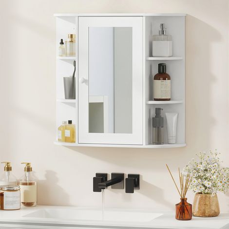 Armoire Murale avec Miroir Salle de Bain Meuble Miroir avec Rangement Toilettes 1 Porte + étagères latérales (1/5)