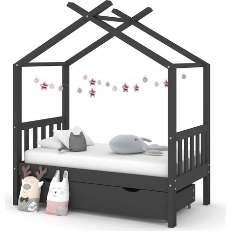 vidaXL Cadre de lit enfant avec tiroir gris foncé pin massif 70x140 cm (1/5)