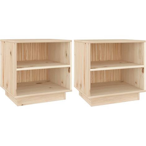 Juego de 2 mesitas de noche con baldas 40 x 34 x 40 cm madera pino DEC034790