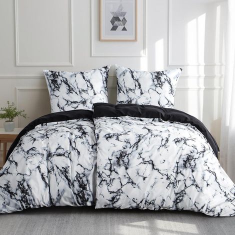 Bettwäsche-Set 135x200 cm Marmor Schwarz 4-teilig Mikrofaser Bügelfrei