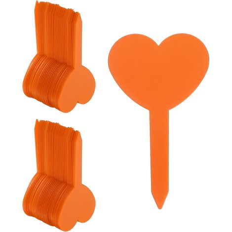 100 étiquettes en plastique réutilisables, imperméables et résistantes au soleil pour plantes en pot, herbes aromatiques et fleurs, orange, 8,3 x 5 cm (1/5)