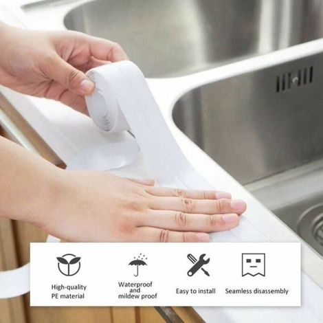 Joint Silicone Blanc Salle de Bain, Ruban Étanchéité Autocollant PE pour Baignoire, Douche, Toilettes, Cuisine, Evier (1/4)