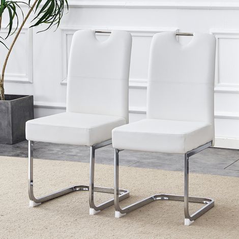 Lote de 2 sillas de comedor en PU y metal, con respaldo ergonómico y cojín grueso, blanco (1/5)