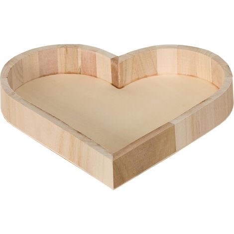 1 - Plateau Bois - Forme Cœur - À Décorer - Pour Petit Déjeuner Au Lit - Beige - 21,5x22 cm (1/2)