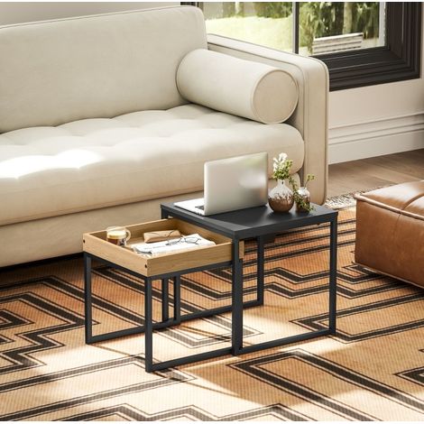 Mesa de centro cuadrada de 2 piezas en MDF y acero, negra DESVIAE (1/5)