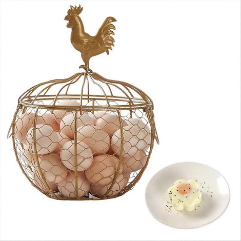 Panier à œufs en fil de fer pour ramasser les œufs frais, panier à œufs de poule en métal avec poignée, porte-œufs pour plan de travail (1/5)