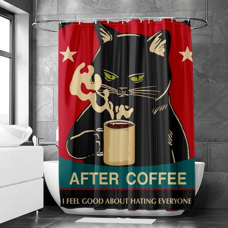 Rideau de douche motif chat vintage et chien rétro, rideau salle de bain imperméable, 150x180 cm (1/5)