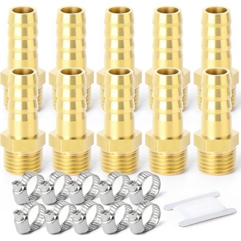 2 pièces raccords embout cannelé acier inox 304, 10 mm vers filetage mâle BSP 3/4", raccord compression eau, carburant, air - 1/4" M X 10MM (10 PCS) (1/5)