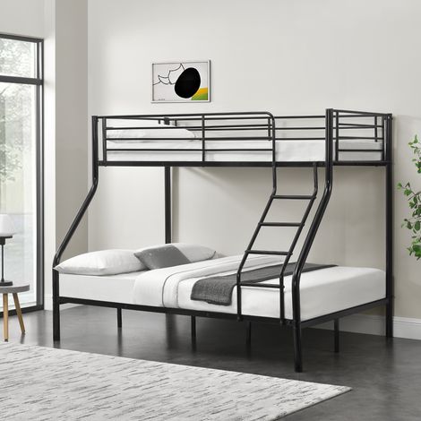 Letto a Castello Sortland a 3 Posti con Barriera Anticaduta e Scaletta 200 x 140/90 cm Metallo - Nero [neu.haus]
