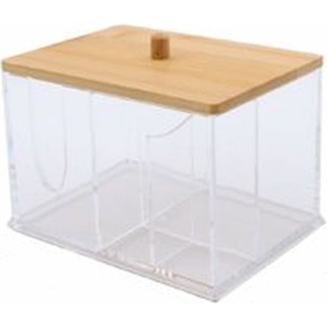 Cleafe - Organizer Per Cosmetici Toeletta A Scomparti Trasparente Con Coperchio In Legno 10825 - (1/5)