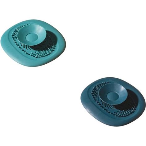 Bouchon d'évier - 2 pièces - Bouchon de vidange - Crépine - Filtre à cheveux Attrape-cheveux - silicone - Vert et bleu - 1010,5 cm - Pour lavabo évier Bain bac à douche Cuisine (1/5)