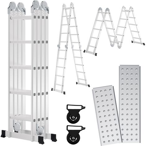 SWANEW Scala multiuso 582 cm, scala pieghevole 6 in 1 con 2 rotelle e piattaforma, scala multiuso pieghevole 4 x 5 argento fino a 150 kg (1/5)