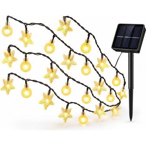 Guirlande Solaire LED Extérieure Étanche, Boules et Étoiles, 50 Lumières, 8 Modes, Décoration de Jardin (1/5)
