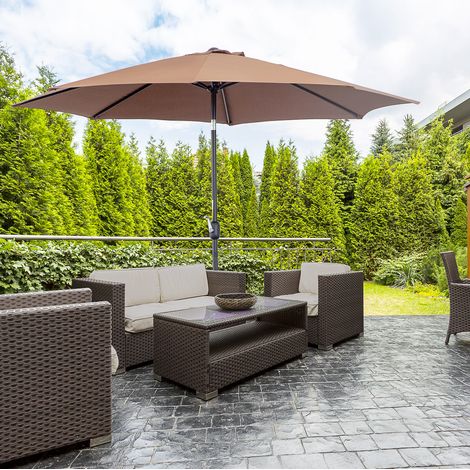 Parasol de jardin inclinable acier coloris café Ø295 x H250 cm avec manivelle, toile polyester 180 g/m² (1/5)