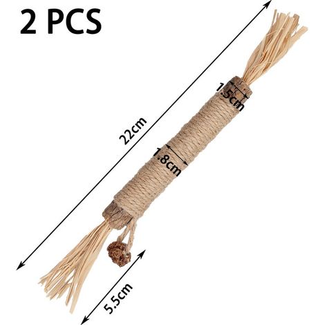 Jouet à mâcher pour chat en bois silvervine avec corde en sisal naturel et raphia pour hygiène dentaire, lot de 2 (1/5)