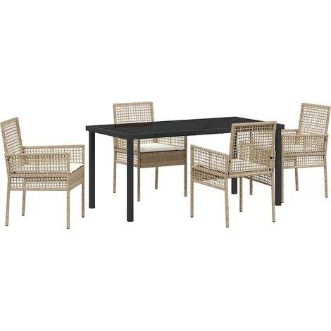 Maison Exclusive - Set da Pranzo per Giardino con cuscino 5 pcs Beige polyrattan (1/5)