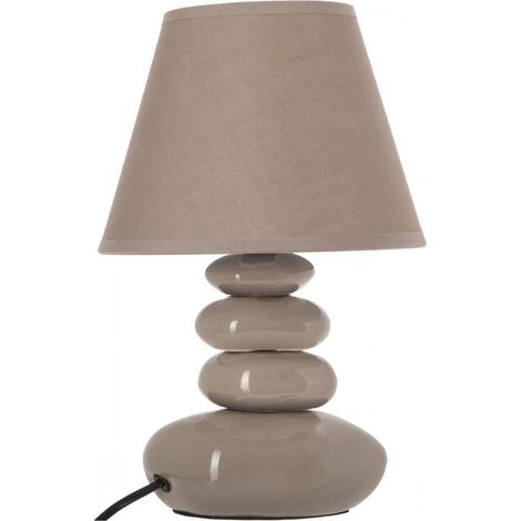 Lampe 4 galets abat jour marron clair - Lampe à poser - D 20,5 x H 31 cm - Taupe - Livraison gratuite (1/2)
