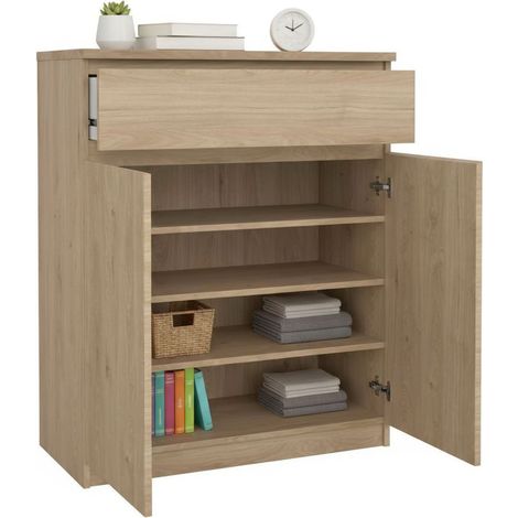 Dmora - Kommode Genziana, Wohnzimmerbuffet, Wohnzimmer-Sideboard, Moderne Küchen-Speisekammer, 80x40 h100 cm, Eiche