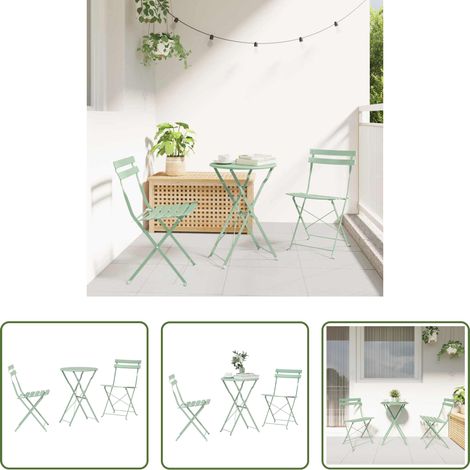 Gartenstuhl -  Klapp Bistro Set 3 pcs Meerschaumgrün Stahl (1/5)