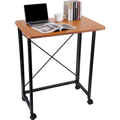 Folding Laptop Table 60 cm Compact Mobile Computer Desk with Wheels for Small Spaces for a Sofa or Bed Oak Colour (1/5)