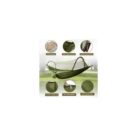 Hängematte mit Moskitonetz, 300 kg Tragkraft, schnell trocknend, ultraleicht, mit 2 Karabinern, 2 robusten Gurten für Outdoor, Camping, Garten – Armeegrün (1/4)