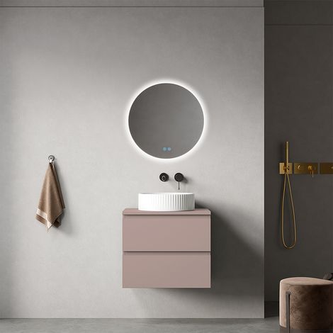Mobile bagno sospeso 60 cm Rosa Retrò per Lavabo d'appoggio Specchio Tondo - Fiji Paint Top (1/4)