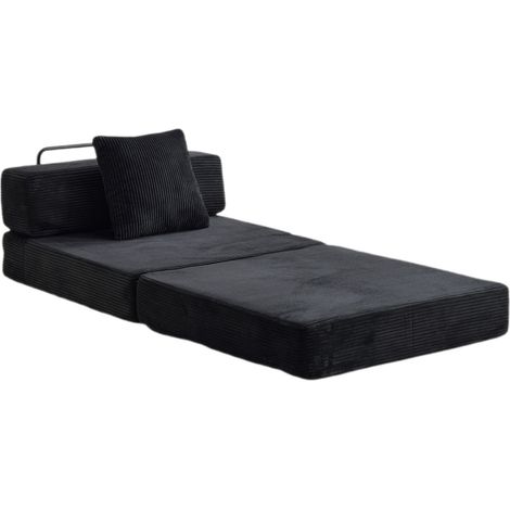 Canapé convertible pliable en velours côtelé noir, lit simple d'appoint pour salon ou chambre (1/5)