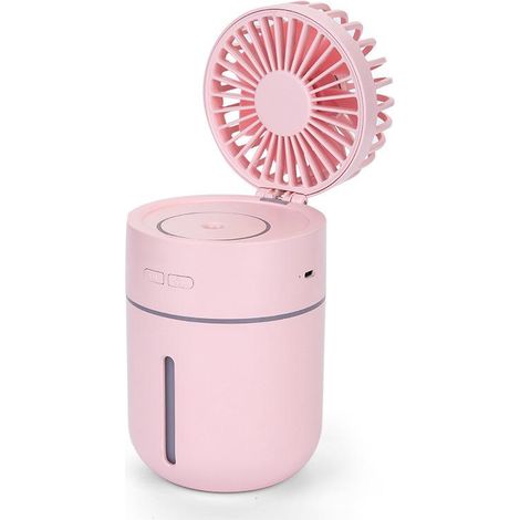 Mini humidificateur d'air 400 ml avec ventilateur, purificateur d'air portable rechargeable par USB, ultra silencieux, LED 7 couleurs (rose) (1/5)
