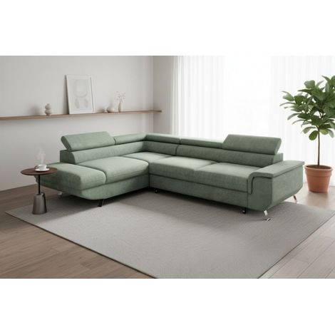 Ecksofa mit Schlaffunktion PLATO Sofa in Stoff Onega Flaschengrün Ottomane Links