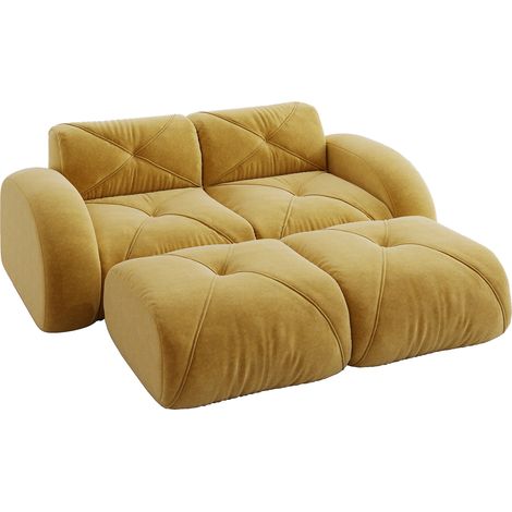 ELVMI Divano Modulare 2 Posti con 2 Pouf, senza struttura, in Chenille, Giallo (1/5)