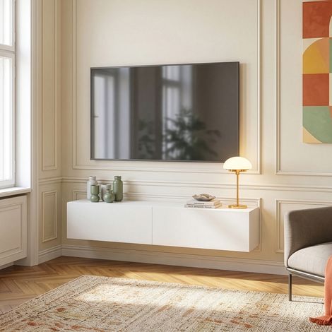 Mobile Pensile Evaton Porta TV da Parete 160 x 32 x 30 cm - Bianco Opaco [en.casa]