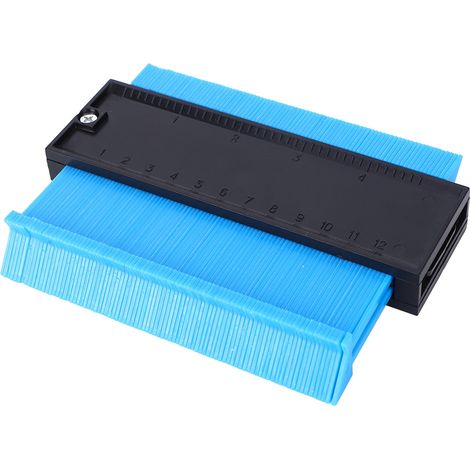 Outil de menuiserie pour la pose de carrelage : règle de contour irrégulière bleue, duplicateur, gabarit pour la pose de carrelage. (1/5)