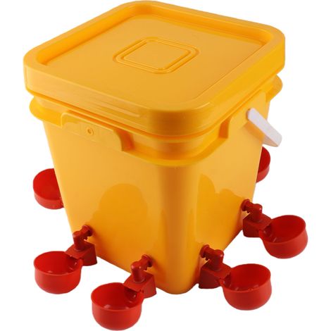 Abreuvoir automatique pour poulets avec réservoir portatif de 12 L, équipement d'abreuvement pour volailles (seau pour oies et canards), bol rouge pour oiseaux et vis noires. (1/5)