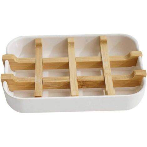 1 paquet de porte-savon, porte-savon auto-videur en bambou, douche amovible, salle de bain, cuisine, baignoire, évier de bar, garder le savon au sec