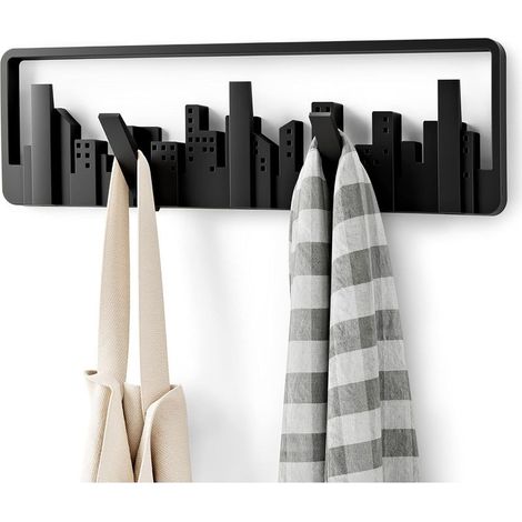 Wandgarderobe mit 5 geformten Kunststoffhaken, schwarz (1/4)