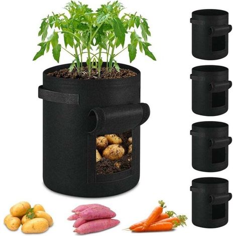 x 20L Pflanzsäcke aus Vliesstoff, geeignet für den Obst- und Gemüseanbau auf dem Balkon oder im Garten, schwarz