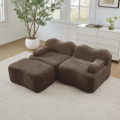 Canapé Modulaire en L 2 Places sans Cadre avec 1 Pouf, Forme Ondulée, Coussin d\'Accoudoir, Salon & Appartement, sans Montage, Marr (1/5)