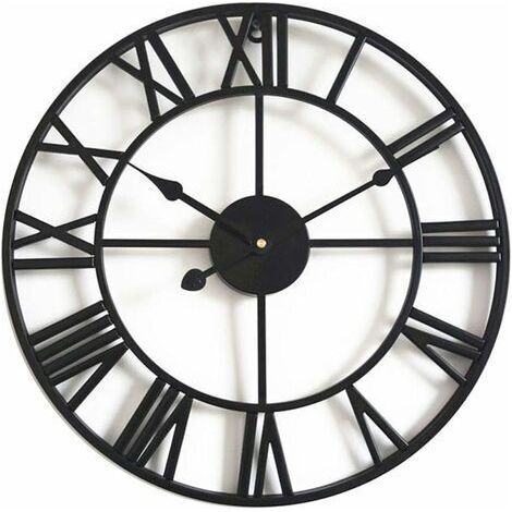 Horloge Murale Silencieuse Vintage, 40cm Squelette en Métal Horloge, Salon Cuisine Café Hôtel Bureau Décor À La Maison Horloge (Noir) (1/5)
