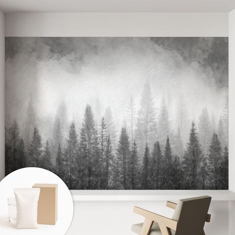 Fototapete Tapete Vliestapete mit Kleber Büro Wandgestaltung - Wanddekoration Wohnzimmer Waldnebel 152x104 cm (1/5)