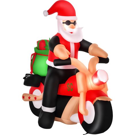 HOMCOM Aufblasbarer Weihnachtsmann auf einem Motorrad 165 cm LED mit Gebläse Weihnachts-Party Weihnachtsdekoration Polyester Weiß+Rot+Grün 180 x 90 x 165 cm (1/5)