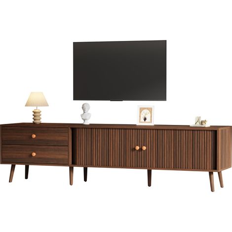 Mobile TV con 2 Cassetti e 2 Ante Scorrevoli, per Soggiorno, in MDF, Noce, 180 × 40 × 46.5 cm (1/5)