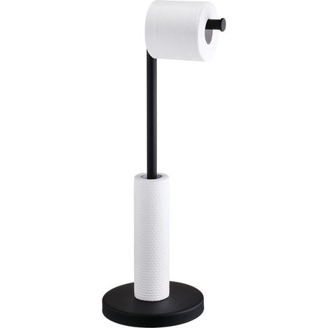 Porte-Papier Toilette sur Pied avec Stockage, Support Pratique Noir en Acier Inoxydable 304, Distributeur Hygiénique