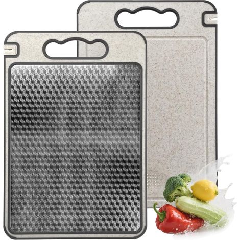 Planche de à Decouper,Planche à Découper Double Face en Acier Inoxydable Avec Rainure À Jus,36.4 24.8 0.9cm,Multifonction Cuisine planche,Durable,pour Fruits,Pain,Viande (1/5)