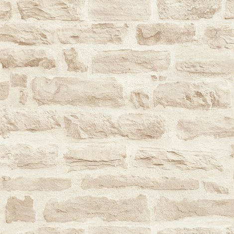 Papier peint uni effet brique beige – Intissé vinyle – Dimensions 10,05 x 0,53 m – Raccord sauté 53/26 cm pour entrée, cuisine et salon – Bricoflor