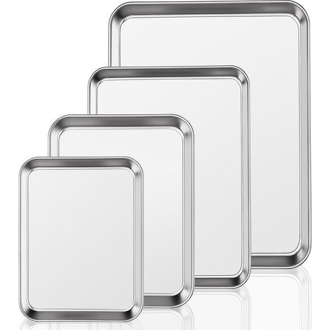Ensemble de plaques de cuisson 4 pièces, ensemble de plaques de cuisson en acier inoxydable, ensemble de plaques de cuisson à rebords - sain, non toxique, facile à nettoyer, passe au lave-vaisselle (1/5)