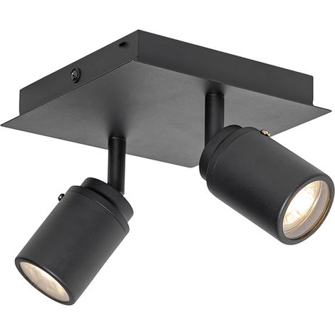 QAZQA Lampada da soffitto/parete ducha - Moderno - Acciaio,Alluminio,Vetro - Nero - Quadrato GU10 Max. 2 x 4.8 Watt