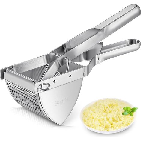 Presse Puree, Presse Puree Manuel en Inox Détachable Presse Purée, Idéal pour Légumes, Fruits et Aliments Professional Potato Ricer, Argenté (1/5)